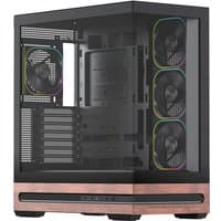 Black VIDA Elegance Tower PC case with glass panels, RGB fans, and copper accents.