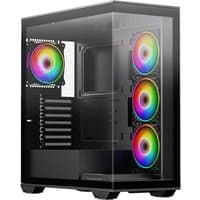 Black VIDA Solus Tower PC case with tempered glass panels and five RGB fans.