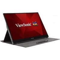 Metallic Viewsonic 16" portable monitor with foldable stand, full HD display, and multi-touch capability.