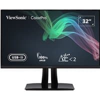 Viewsonic 32" Premium IPS 4K monitor with slim bezels, ergonomic stand, and vibrant display graphics.
