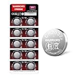 Warriors CR2032 lithium batteries in child-resistant pack, silver coin cells with 3V and 240mAH capacity, 10-pack.