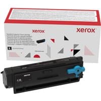 Black Xerox toner cartridge with blue handle, compatible with Xerox B 310, packaged in a white and red box.