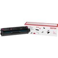 Xerox magenta toner cartridge with black casing beside branded white and red box.