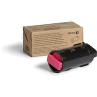 Xerox magenta toner cartridge, black cylinder with pink cap, next to brown box packaging.