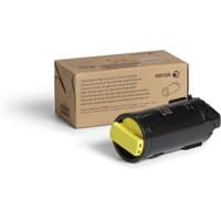 Black Xerox toner cartridge with yellow cap, next to brown box labeled for VersaLink C600 printer.