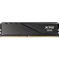 Black XPG LANCER BLADE DDR5 memory module with sleek diagonal grooves and white logo on the right side.