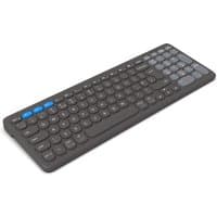 Black ZAGG Pro 15 Bluetooth keyboard, QWERTY UK layout, compact design with rounded keys and blue function buttons.