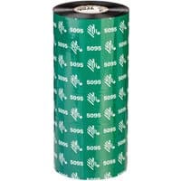 Green Zebra 5095 High-Performance Resin thermal ribbon roll, 450 m, with white logos and black ends.