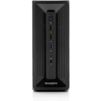Black Zoostorm Delta desktop tower with vertical front panel, USB ports, and power button.