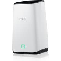 Black and white Zyxel FWA510 wireless router with sleek vertical design and glowing green indicator.