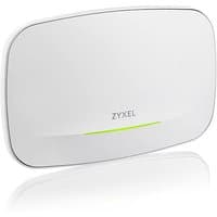 White Zyxel NWA110BE wireless access point with curved edges and green LED indicator.