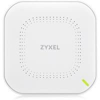 White Zyxel NWA90AX PRO router with rounded edges, perforated design, and green LED indicator.