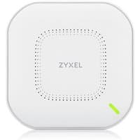 White Zyxel WAX630S wireless access point with PoE, rounded edges, perforated design, and green indicator light.
