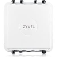White Zyxel WAX655E PoE access point with square design and four black antenna connectors on top.