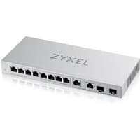 Grey Zyxel network switch with 8 Ethernet ports and 2 SFP ports, compact rectangular design.