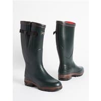 Bronze Aigle Parcours 2 ISO boots, knee-high with adjustable strap, rugged sole, and red interior, size UK 9.