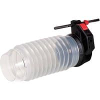 Clear Bosch dust attachment with ribbed hose, black clamp, and red lever for professional use.