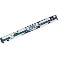 Bosch GIM 60 L digital inclinometer, silver with black ends, LCD display, and spirit level bubble.