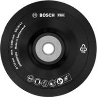 Black Bosch 115mm backing pad with M14 thread, circular design, white text, and Bosch logo on the surface.