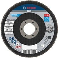 Bosch flap disc 115x22.23mm G60 with black abrasive surface and central metal hole, labeled for professional use.