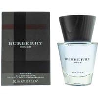 Burberry Touch Eau de Toilette 50ml bottle with black cap, next to black and grey checkered box.
