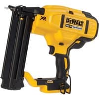 Yellow and black DeWalt 18V brad nailer with ergonomic handle and XR branding.