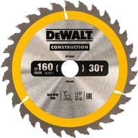 Circular saw blade with 30 teeth, silver center, yellow rim, and DeWalt branding.