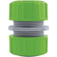 Green Draper 1/2" garden hose repair connector with threaded gray center and ribbed caps.