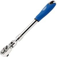 Draper 1/2" square drive ratchet with blue handle, 72-tooth flexible head, and extending reversible mechanism.