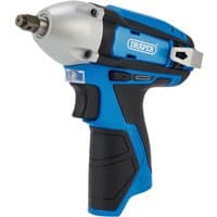 Blue and black Draper 12V cordless impact wrench with silver metal head and ergonomic grip.