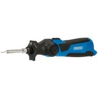 Blue and black Draper 12V cordless soldering iron with ergonomic grip and pointed metal tip.