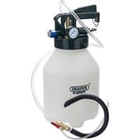 White Draper pneumatic fluid extractor with black handle, pressure gauge, and attached hoses.