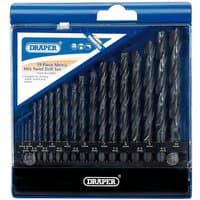 Draper DS19MB 19 Piece Metric HSS Drill Bit Set in blue plastic case with clear front, sizes 1-10mm displayed.
