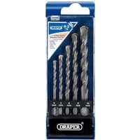 Draper DS5MSB 5 Piece Masonry Drill Bit Set with spiral flutes, sizes 4-10mm, in a blue plastic case.