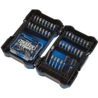 Draper Expert 65 piece impact screwdriver bit set in a black and blue case with organized compartments.