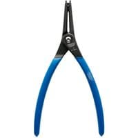 Black and blue Draper Expert 225mm straight tip external circlip pliers with ergonomic handles.