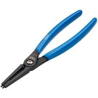 Black Draper Expert 225mm straight tip internal circlip pliers with blue handles.