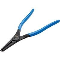 Blue-handled Draper Expert 320mm straight tip external circlip pliers with black metal jaws.