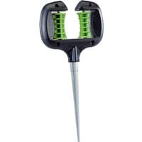 Draper Garden Hose Guide with black handle, green rollers, and metal spike for ground insertion.