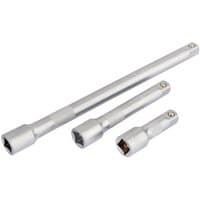 Draper HD-EXT/3 set with three silver 1/2" drive extension bars in varying lengths, hexagonal ends.