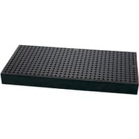 Black rectangular PE workflooring with grid pattern surface, designed for holding two drums.