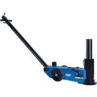 Blue Draper PJ30HL pneumatic high lift jack with long handle, black wheels, and 30-tonne capacity.