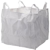 White Draper waste bag, 1 tonne capacity, square shape with four lifting handles, durable woven material.