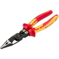 Red and yellow Draper XP1000® 215mm VDE 8-in-1 electricians pliers with insulated handles and multi-functional jaws.