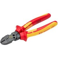 Red and yellow Draper XP1000 VDE 180mm combination cutter with insulated handles and black cutting jaws.