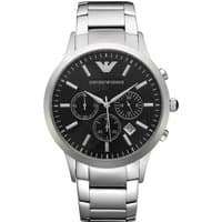 Stainless steel Emporio Armani AR2434 men's chronograph watch with black dial and silver hour markers.