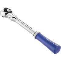 Silver 1/4in drive swivel head ratchet with blue ergonomic handle and reversible mechanism by Expert.