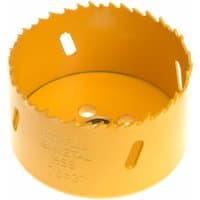 Yellow Faithfull 76mm bi-metal cobalt holesaw with jagged edge and side ventilation slots