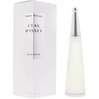 Issey Miyake L'Eau D'Issey Eau De Toilette 100ml, conical frosted glass bottle with silver cap, next to white box.