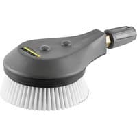 Gray Kärcher high pressure cleaner attachment with nylon bristles and black handle connector.